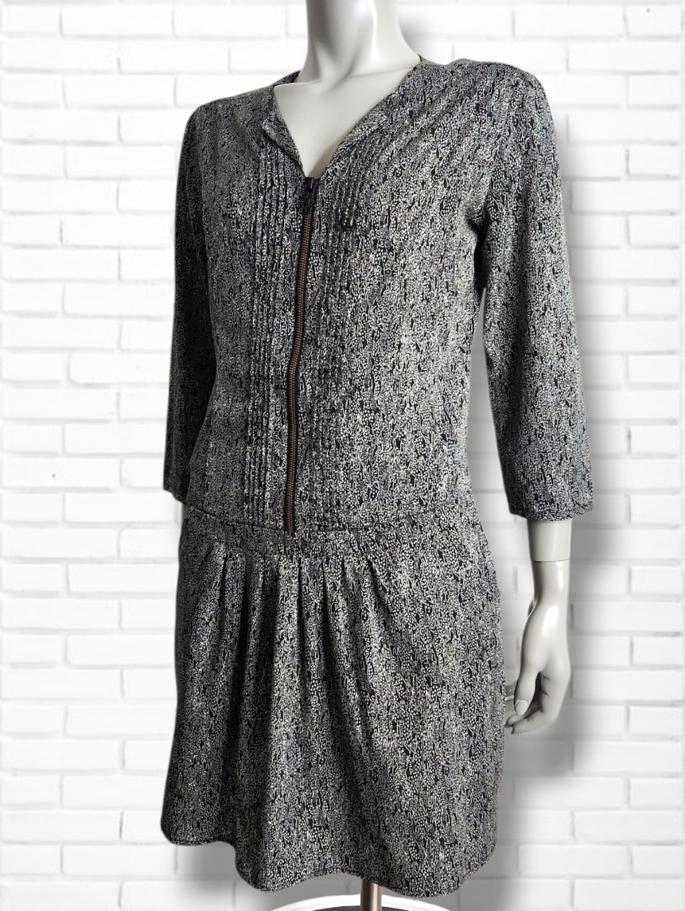 Maison Scotch Drop Waist Zip Front Mini Dress Size M